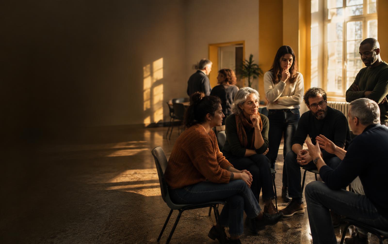Persone riunite in un confronto aperto